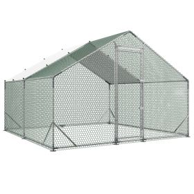 Large Metal Chicken Coop,9.8 x 9.8 x 6.6 ft, Walk-in Chicken Run House with Waterproof Cover & Sturdy Frame