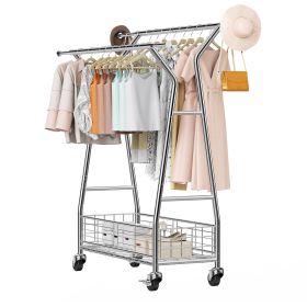 VEVOR Clothes Rack, Rolling Clothing Garment Rack with 2 Hanging Rods and Storage Basket, 330 lbs Load Capacity