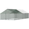 Large Metal Chicken Coop, 9.8 x 26.2 x 6.6 ft, Walk-in Chicken Runs with Waterproof Cover, Spire Roof Hen House Enclosure with Lock