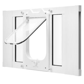 Cat Door for Window, Adjustable to Fit Window Width 23"-28", 4 Secure Lock Modes, Aluminum Frame and High-Transparency Glass, Magnetic Closure