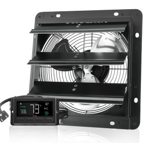 Shutter Exhaust Fan, 10'' with Temperature Humidity Controller, EC-motor, 820 CFM, 10-Speed Adjustable Wall Mount Attic Fan