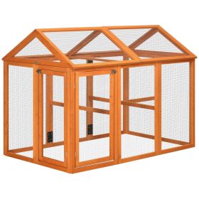 PawHut Chicken Run, Wooden Large Chicken Coop, Combinable Design with Perches & Doors 4.6' x 2.8', Orange