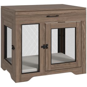 PawHut Dog Crate Furniture End Table with Cushion and Drawer