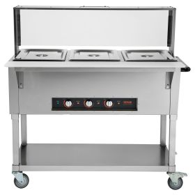 VEVOR 3-Pan Commercial Food Warmer, 3 x 20.6QT Electric Steam Table, 1500W Professional Buffet Catering Food Warmer with Acrylic Sneeze Guard