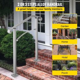 Outdoor Stair Railing, Fit 2 or 3 Steps Alloy Metal Handrailing, Front Porch Flexible Transitional Handrail, Arch Step Rail with Installation Kit