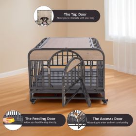 46 in Heavy Duty Dog Crate, Furniture Style Crate with Removable Trays and Wheels