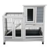 Wooden Rabbit Hutch, Outdoor Pet Bunny House Wooden Cage with Ventilation Gridding Fence, Cleaning Tray