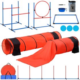 VEVOR Dog Agility Training Equipment, 7 PCS Set Upgrade w/ Adjustable High Hurdles,6 Weave Poles,2 Tunnels,Jump Ring,Pause Box,Whistle,Foldable Bowl