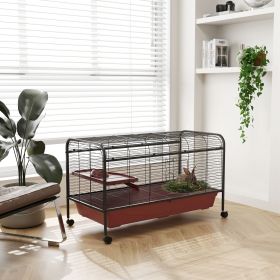 48" L Small Animal Cage, Pet Play House for Rabbit Hutch or Ferret with Feeder, Rolling Wheels, Platform, Ramp