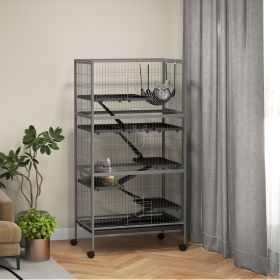 63" H Rolling Small Animal Cage with Hammock, Ferret, Chinchilla Pet Habitat with 6 Doors and Removable Tray