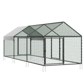 Metal Chicken Coop for 6-8 Chickens, 3.3 x 9.8 x 3.3 ft, Small Chicken Cage with Waterproof Cover & 3 Doors