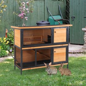 48" 2-Story Large Rabbit Hutch Bunny Cage Wooden Pet House Metal Frame with Individual Room