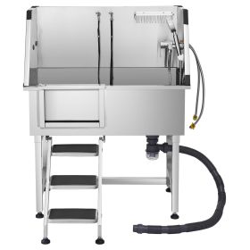 38 Inch Stainless Steel Dog Washing Station, Pet Grooming Tub with Hot & Cold Faucet, Showerhead, Home Wash Sink