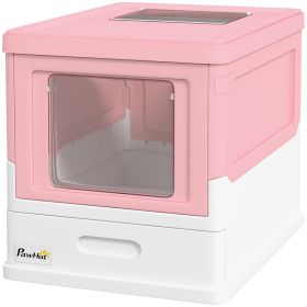 Top Entry Enclosed Kitty Litter Box with Scoop, Tray, Front Entry, Large Space, Foldable,