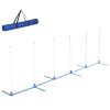 Adjustable Dog Agility Training Obstacle Set with Weaves Poles and Storage Bag for Outdoor Games, Exercise Blue and White
