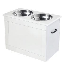 **Large Elevated Pet Feeder with Storage Base 2 Stainless Steel Bowls**