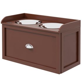 Raised Pet Feeding Station with Storage 2 Stainless Steel Bowls, 23.6"x11.8" x14.2", Brown