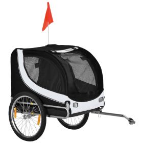 Dog Bike Trailer, Pet Cart Bicycle, Wagon Cargo Carrier Attachment with Hitch, Reflectors, Flag for Medium Dogs, Pet Wheelchair for Travelling, White