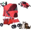 Foldable Pet Stroller Carrier with Storage Basket and Cup Holder Wheels