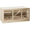 Wooden Hamster Cage Rat Cage with Slide, Tray, Natural Wood