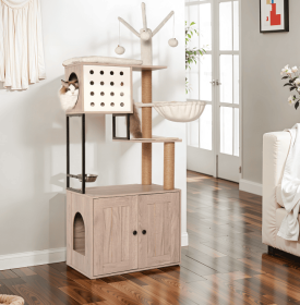 Cat Tree with Litter Box Enclosure Scratching Posts Condo
