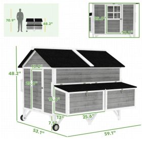 Wooden Chicken Coop W Wheels, Handles, 2 Nesting Boxes, 2 Trays, 4 Perches, Chicken Tractor For 4-6 Chickens