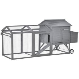 96.5" Chicken Coop Wooden Hen House Poultry Cage Pen Portable with Wheels and Nesting Box for Backyard, Gray