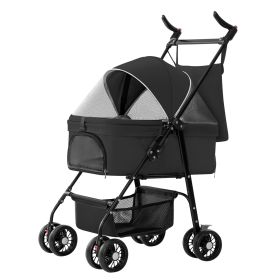 1Pc 4-Wheels Pet Stroller Foldable Carrier Strolling Cart Travel Jogger Pet Stroller With Removable Liner Storage Basket For Dog Cat