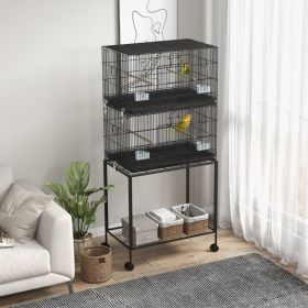 Double Stackable Bird Cage On Wheels W  Stand, For Canaries