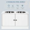 Elevated Dog Bowls for Large Dogs Pet Feeding Station with Stand, Storage, 2 Stainless Steel Food and Water Bowls, White, 23.6" x 11.8" x 14"