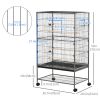 52'' Large Rolling Steel Bird Cage Bird House with Rolling Stand, Storage Shelf, Wood Perch, Food Container, Dark Grey