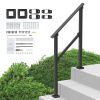 Handrails for Outdoor Steps, 2-3 Step Stair Hand Rail Kit, Transitional Carbon Steel Railings with Installation Kit, Stair Rails for Seniors
