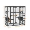 Outdoor Cat House Wooden Catio Enclosure w/Cover Cage with Jump Platforms and Condos, Weatherproof, Grey, 71(L)*37(W)*71(H)