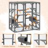 Outdoor Cat House Wooden Catio Enclosure w/Cover Cage with Jump Platforms and Condos, Weatherproof, Grey, 71(L)*37(W)*71(H)