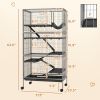 63" H Rolling Small Animal Cage with Hammock, Ferret, Chinchilla Pet Habitat with 6 Doors and Removable Tray