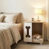 Dog Bed Side Table Wooden Dog Condo with Bone-shape Window and Thick Metal Legs