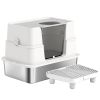 XL Stainless Steel Litter Box w/ 100Â° Flip Top, Scoop, Step, Top & Side Entry Enclosed Litter Box for Big Cats