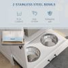 PawHut Dog Feeding Station, Storage Cabinet with Hidden Bowls, Adjustable Panel, Hooks for Medium Sized Dogs
