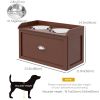Raised Pet Feeding Station with Storage 2 Stainless Steel Bowls, 23.6"x11.8" x14.2", Brown
