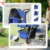 4 Wheel Dog Pet Stroller Carrier Folding Sunshade Canopy with Brake, Safety Leash, Cup Holder, Blue