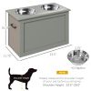 Raised Pet Feeding Storage Station with 2 Stainless Steel Bowls Base for Large Dogs and Other Large Pets, Gray