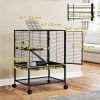 Rolling Small Animal Cage 34"H Chinchilla Cage for Ferrets, Squirrels w/ Removable Tray, Storage Shelf, Black