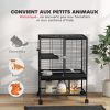 Rolling Small Animal Cage 34"H Chinchilla Cage for Ferrets, Squirrels w/ Removable Tray, Storage Shelf, Black