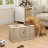 Elevated Dog Bowls with Storage Cabinet, 2 Stainless Steel Bowls, Slow Feeder, Dog Feeding Station for Large Dogs, Oak