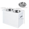 **Large Elevated Pet Feeder with Storage Base 2 Stainless Steel Bowls**