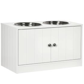 Elevated Dog Bowls for Large Dogs Pet Feeding Station with Stand, Storage, 2 Stainless Steel Food and Water Bowls, White, 23.6" x 11.8" x 14"