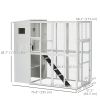 68.7" H Cat Cage Large Wooden Outdoor Cat House with Large Run for Play, Catio for Lounging, and Condo Area for Sleeping, White