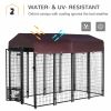 Outdoor Dog Kennel, Lockable Pet Playpen Crate, Welded Wire Steel Fence, Rotating Bowl Holders, Red