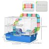3-Tier Large Toy-Filled Steel Small Animal Cage, Includes Exercise Wheel, Water Bottle, Food Dish, Blue