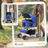 4 Wheel Dog Pet Stroller Carrier Folding Sunshade Canopy with Brake, Safety Leash, Cup Holder, Blue